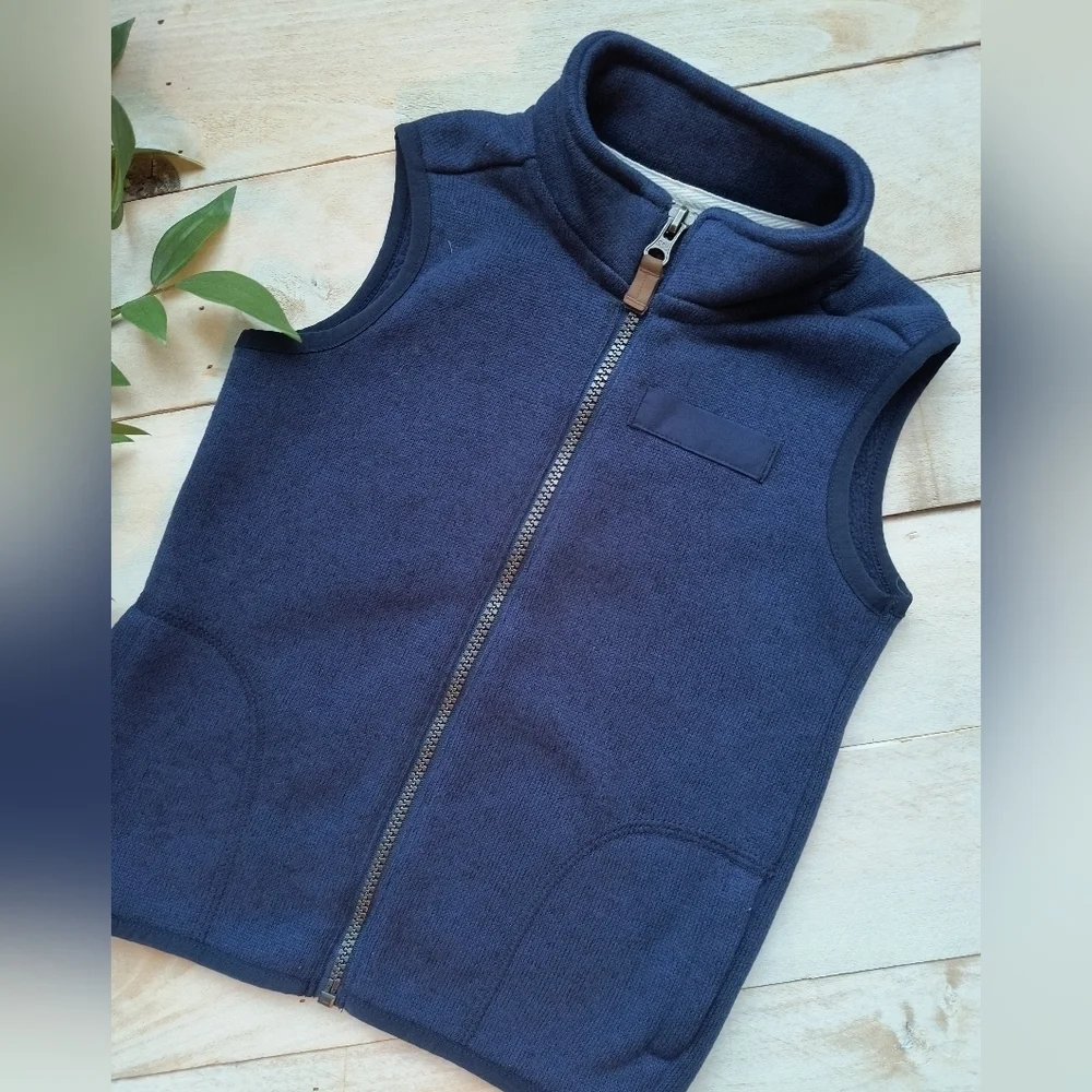 Carter's Toddler Boy Zip Up Sweater Vest Sleeveless Blue Fleece Lined Size 4T